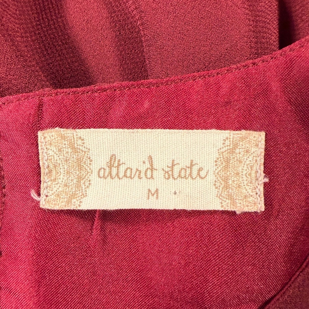 Altar'd State red Boho Floral Embroidered Babydoll Blouse Ruffle Sleeve Medium - Picture 3 of 4